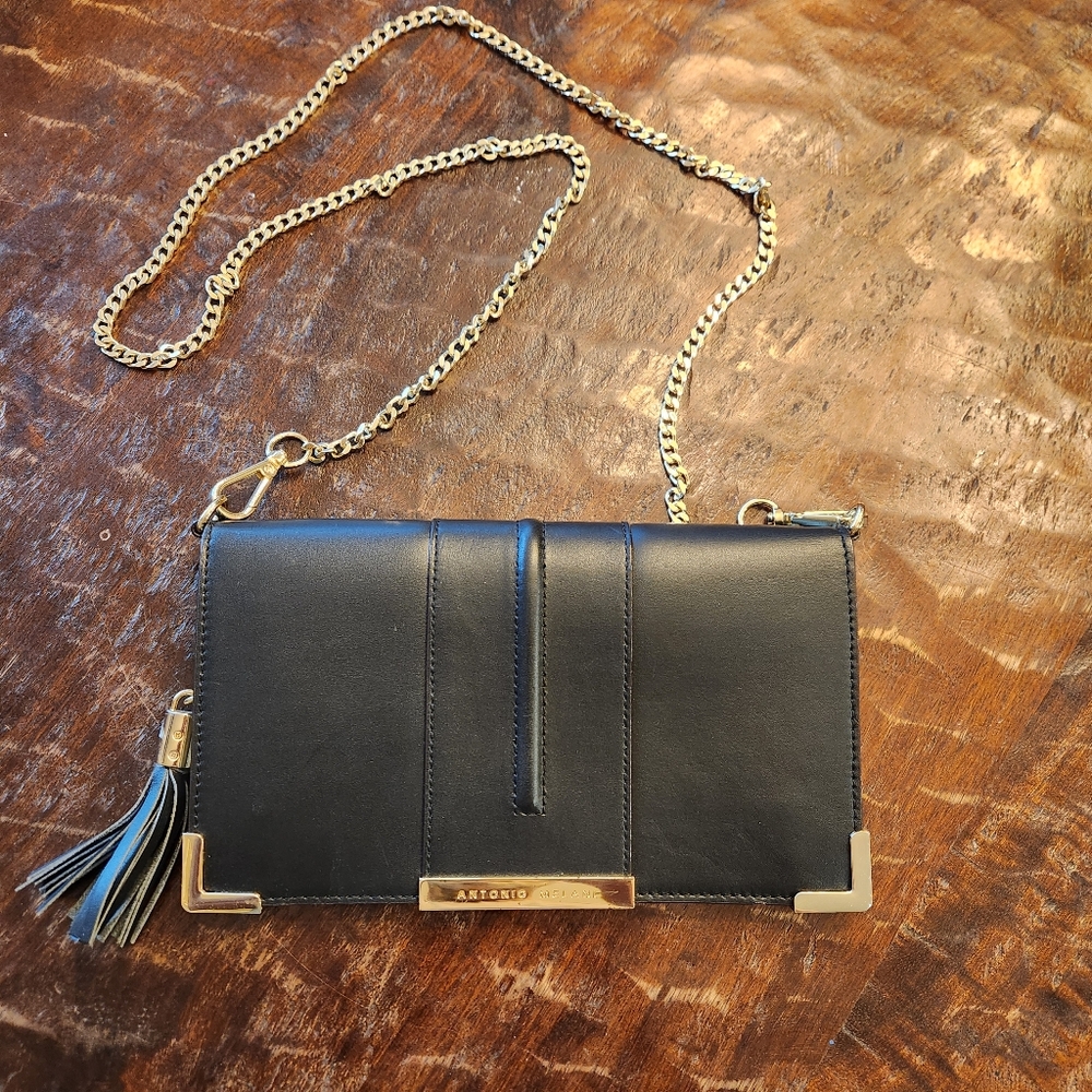 Vintage Antonio Melani Vintage Clutch Purse Black Gold Hardware Y2K, Tassel